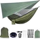 Campinghangmat met klamboe en regenvliegzeil, draagbare enkele nylon parachutehangmat, regenvliegset, boomriemen, schommelhangmat, bed voor buiten backpacken