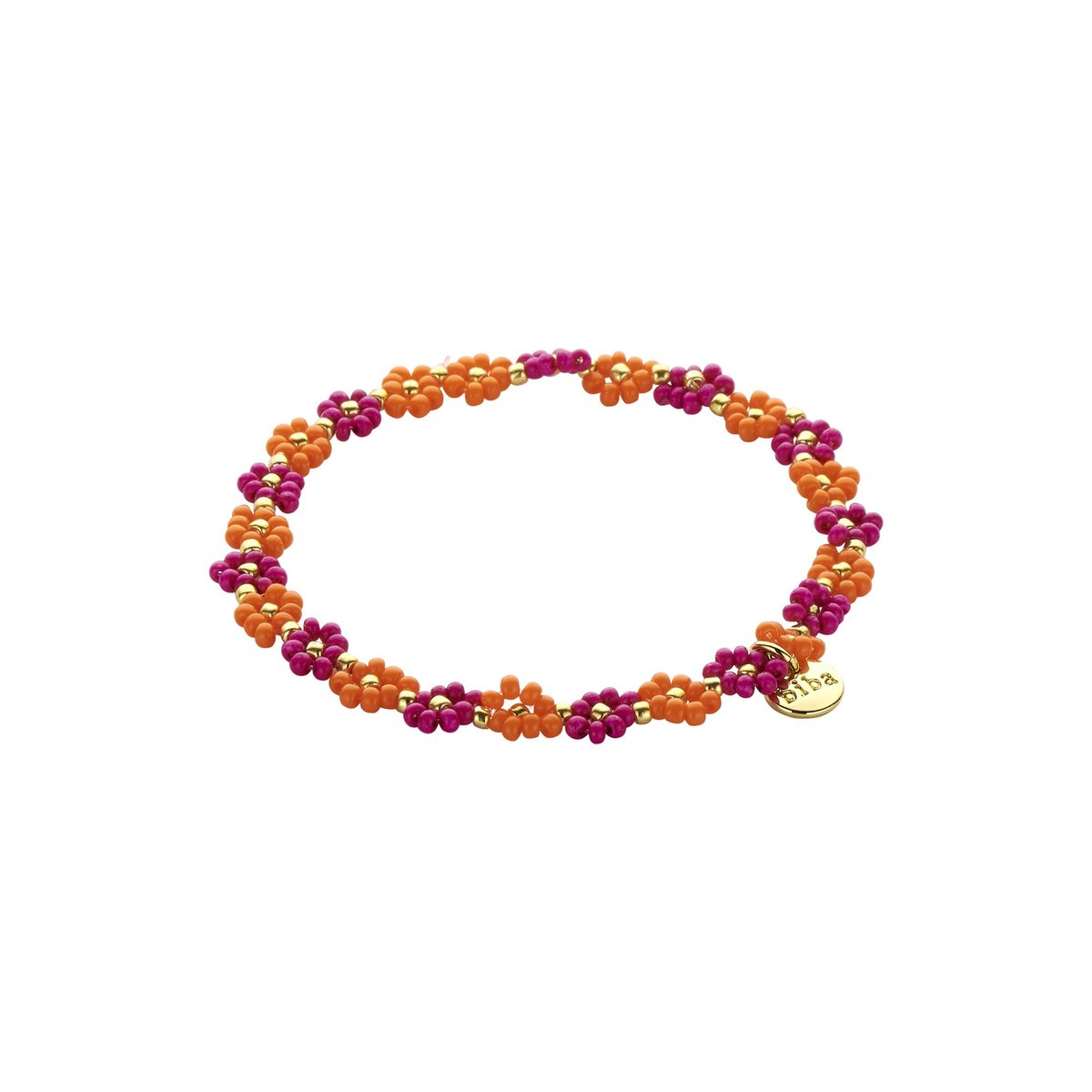 Nieuwe Collectie - Biba - Armband - Bloemen - Facet - Roze/Oranje