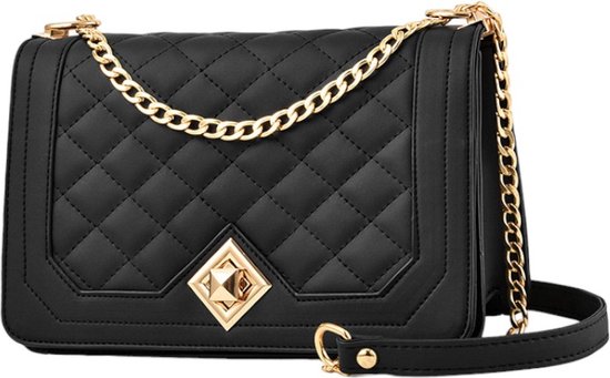 Crossbodytassen voor dames Kleine damesschoudertas Portemonnee PU-leer Gewatteerde handtassen met gouden kettingriem Mode crossbody Telefoontas Zijportemonnees avondclutch (zwart)