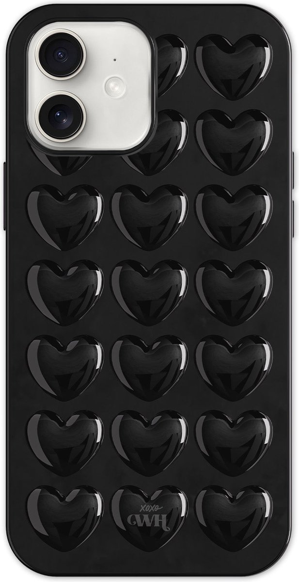 xoxo Wildhearts Heartbreaker Black telefoonhoesje - Geschikt voor iPhone 12 - Heart case - Hoesje met hartjes patroon - Case met hart - verstevigde backcover - Zwart