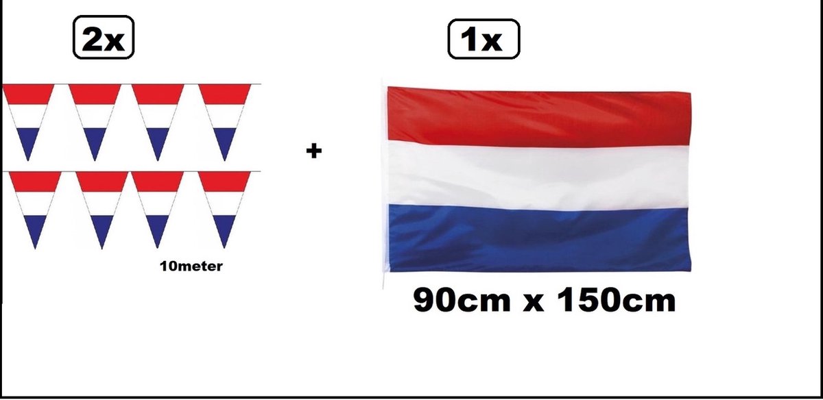 2x Vlaggenlijn Holland (3 kleur) 10 meter + Luxe vlag Holland 150cmx 90cm - Thema feest Koningsdag EK Voetbal festival oranje evenement verjaardag