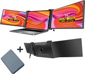 K&G Portable Monitor Pro 2024 - Full HD - 14" / 17,3" - Tri-Screen - Extension d'écran pour ordinateur portable - Étui de protection et Câbles inclus - Zwart