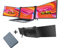 Portable Monitor Pro 2024 - Full HD - 14” / 17,3” - Tri-Screen - Laptop Scherm Uitbreider - Inclusief Beschermhoes en Kabels - Zwart