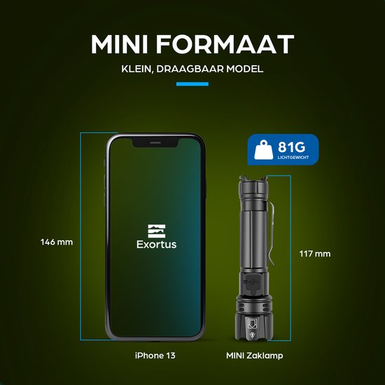 Exortus® Oplaadbare LED Zaklamp - Maglite 1500 Lumen - Duurzaam en Waterdicht - 14500 Batterij