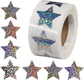 Fako Bijoux® - 500 Stickers Op Rol - 2.5cm - Ster Zilver Glitter - Beloningsstickers - Stickers Kinderen - Sluitsticker - Sluitzegel - 25mm - 500 Stuks