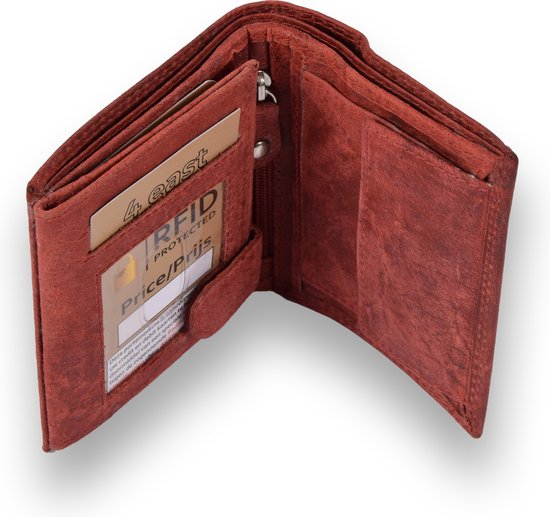 4 East Rode Echt Leren Portemonnee - RFID - 14 Creditcardvakjes - Ritscompartiment - Compact Formaat 9cm x 2cm x 11cm – Billfold Portemonnee voor Heren & Dames
