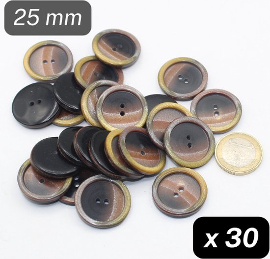 20 pièces BOUTONS POLYESTER, taille 25MM, 2 trous, couleur MULTI