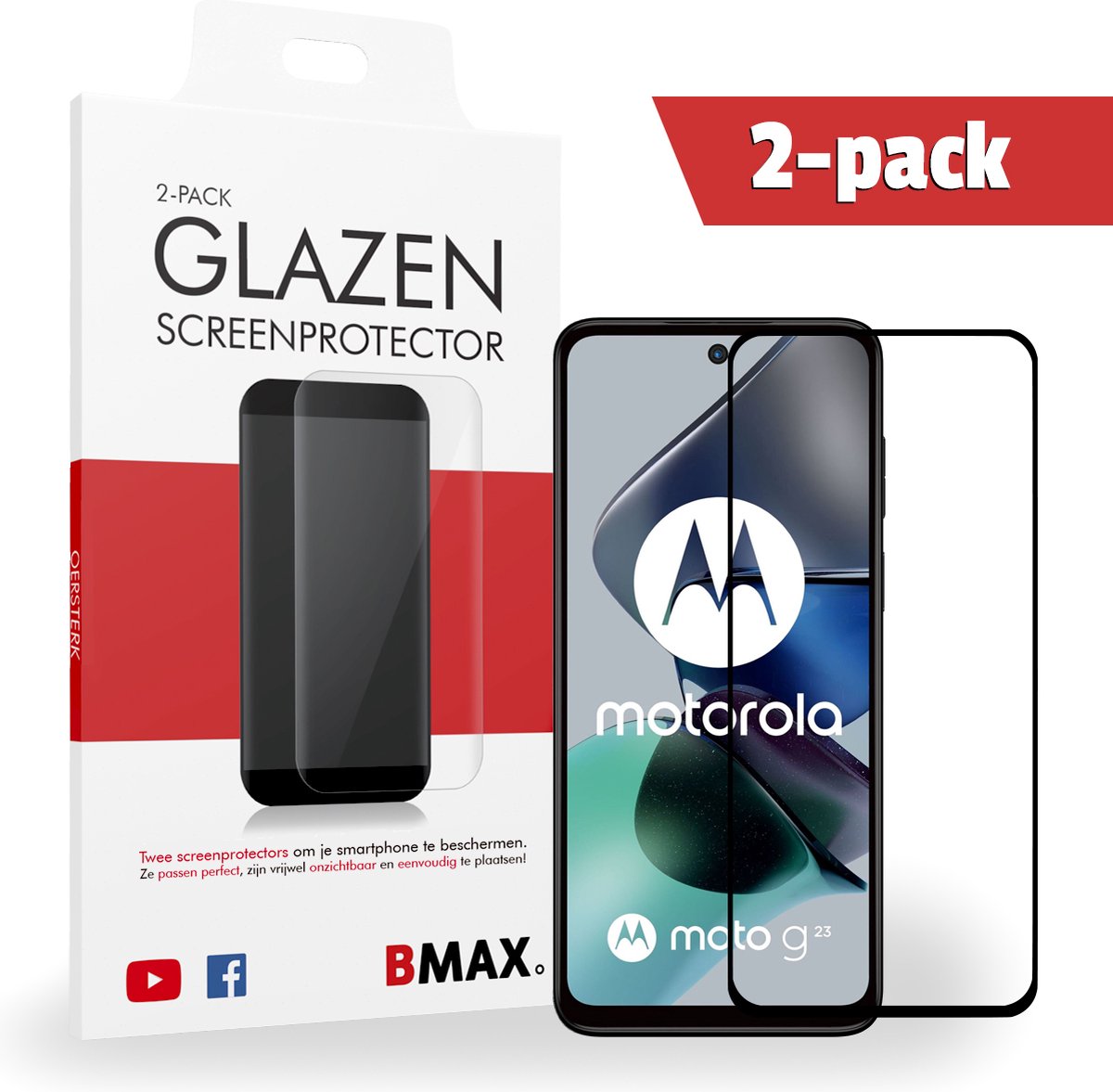 2-pack BMAX Screenprotectors geschikt voor Moto G23 - Van gehard glas - Samsung screenprotectors - Telefoonaccessoires - Telefonie & Accessoires - Beschermglas - Glazen screenprotectors