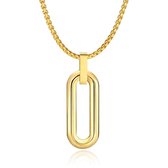 Mendes Herenketting met 3D Ovale Geometrische Hanger - Goud