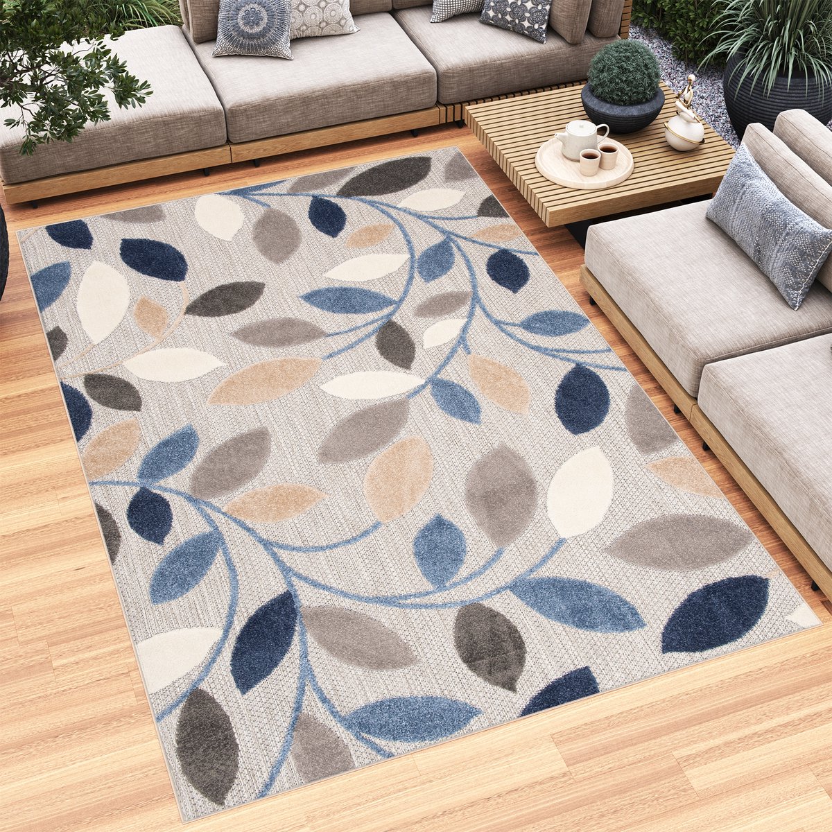 Tapiso Patio Indoor Tapijt Buitenkleed Tuintapijt Outdoor Vloerkleed Buiten Maat- 160x220 Grijs Blauw 5