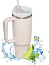 NewWave® - Trendy Roestvrijstalen Geïsoleerde Waterfles 1200ML - Thermosfles Met Rietje - Drinkfles - Flowstate Tumbler - Thermische Koffie Auto Cup