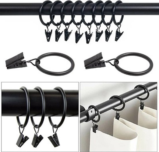 Douchegordijnringen, 24 stuks, in Wit, 46 x 29 mm binnen, voor douchegordijnstangen, ringen voor douchegordijn, douchehaak C-ring badkamer, gordijnhaak douche badkuip, gordijnring c vorm