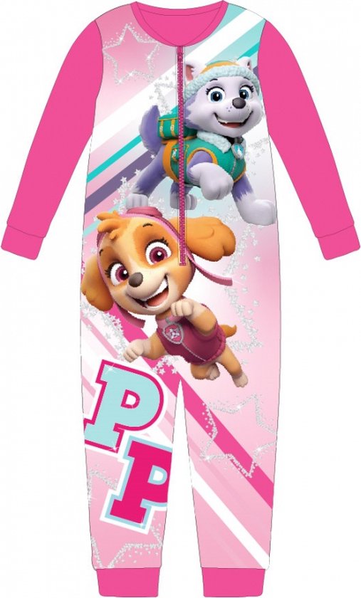 Paw Patrol onesie - roze - PAW Skye en Everest fleece pyjama - maat 92/98