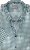 OLYMP comfort fit overhemd - korte mouw - popeline - wit met blauw en groen dessin - Strijkvrij - Boordmaat: 41