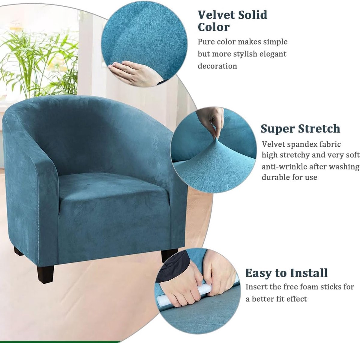 Fluwelen stoelhoes voor fauteuil, 2 stuks, stretch stoelhoes voor hoge