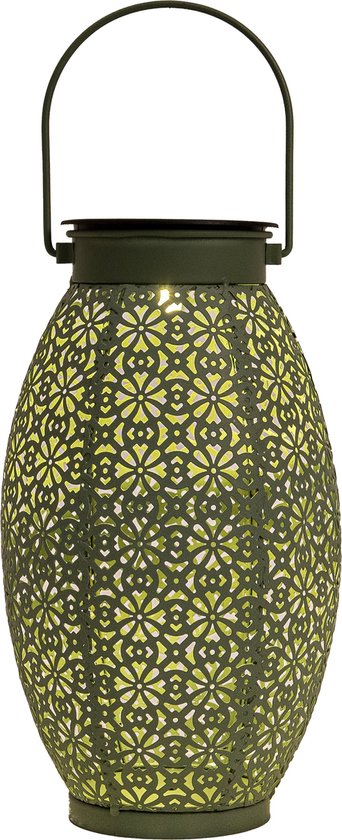 Anna's Collection Lanterne Solar - pour extérieur - D13 x H24 cm - vert - métal - lampe de table