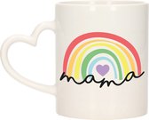 Bellatio Decorations Cadeau koffie/thee mok voor mama - wit met een hartjes oor - regenboog - Moederdag
