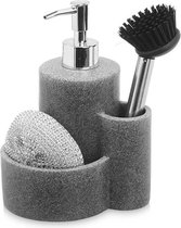 Berilo Distributeur de savon avec organisateur de cuisine Rocks - gris - 3 compartiments - polyrésine - 12 x 14 x 18 cm