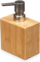 Berilo zeeppompje/dispenser Bamboo - lichtbruin/zilver - hout - 10 x 6 x 15 cm - 500 ml - badkamer/toilet/keuken