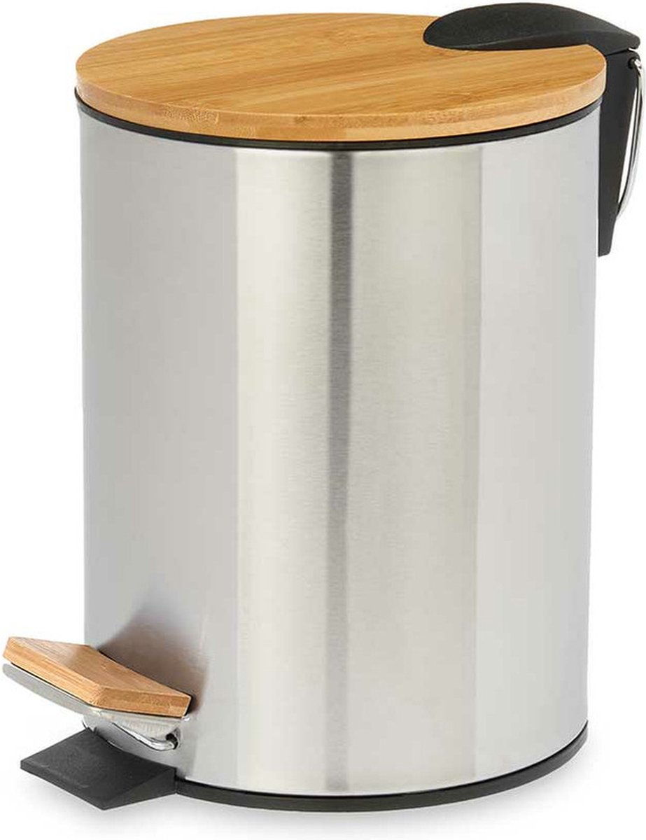 Goedkoopste Berilo Pedaalemmer Steel - softclose - 3L - zilver/beige - D17 x H23 cm - prullenbak voor badkamer