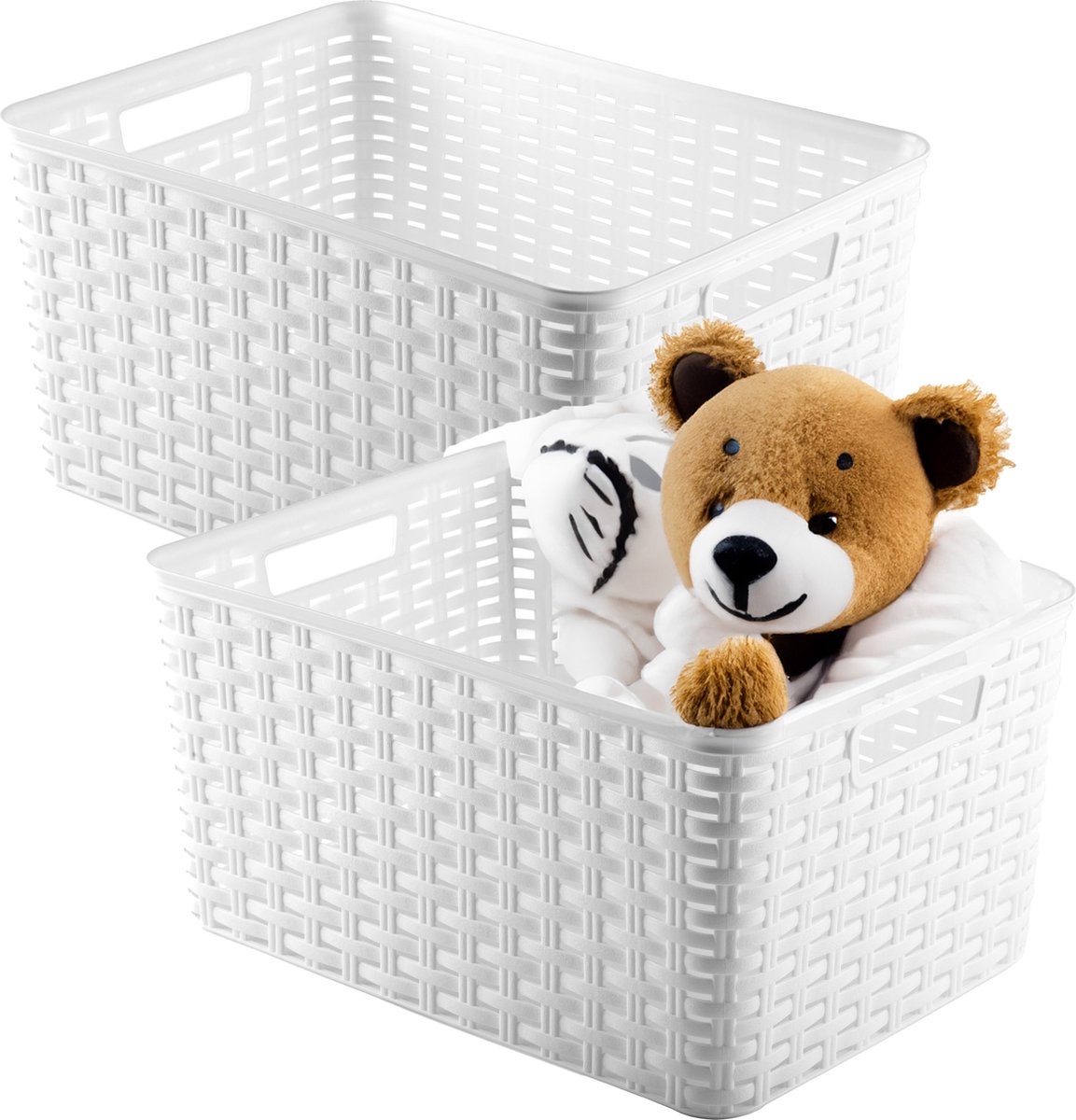 Plasticforte Opbergmand - 4x - Kastmand - rotan kunststof - wit - 18 Liter - 29 x 39 x 20 cm