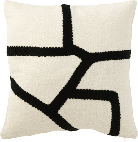 J-Line Coussin Ligne Textile Blanc/Noir