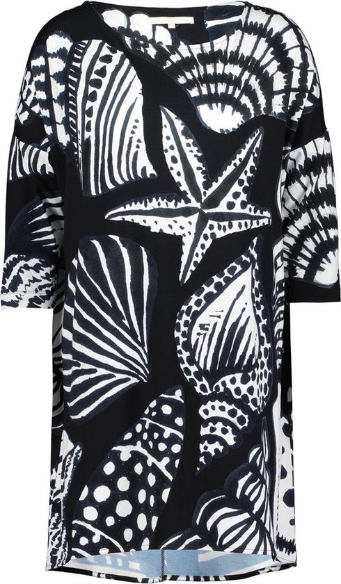 DIDI Dames Easy loose dress in Black with Shell symphony print. maat 40