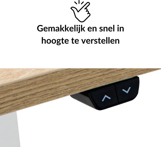 Zwart bedieningspaneel met twee pijltjes (omhoog en omlaag) voor hoogteverstelling bureau.