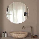 Indusigns Spiegel Rond - Wandspiegel met plank - Muurspiegel / Mirror / Glas Ø50cm / Wit / Organisch / Staal / Metaal / Design / Woondecoratie / Plankje / Uniek / Interieur - Modern / Industrieel - Hal / Toilet / Wc / Woonkamer / Slaapkamer
