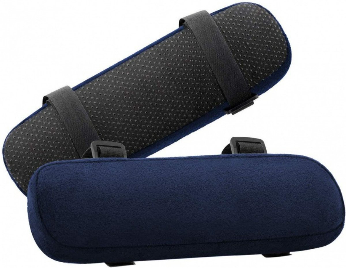 Goedkoopste Allernieuwste.nl® 2 STUKS Rolstoel Armsteunen BLAUW Memory Foam - Anti Slip met Klittenband - Armleuning Kussen - Invalidenwagen - 2x Blauw