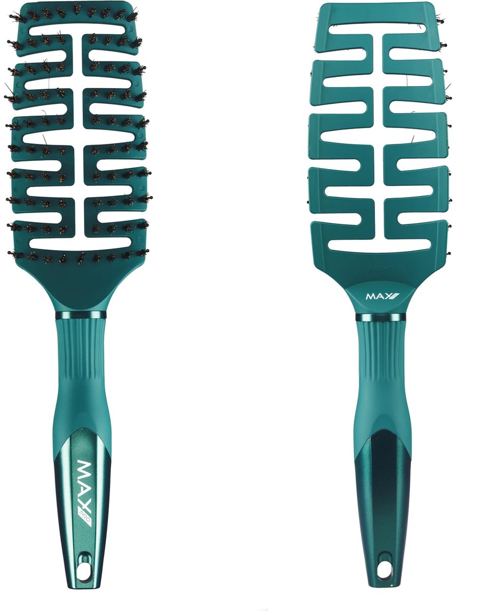 Max Pro Detangler Haarborstel Evergreen Elegance - Antiklit - Haar borstel - Jongens en meisjes - Comb - Brostel - Groen - Zwijnenhaar borstel