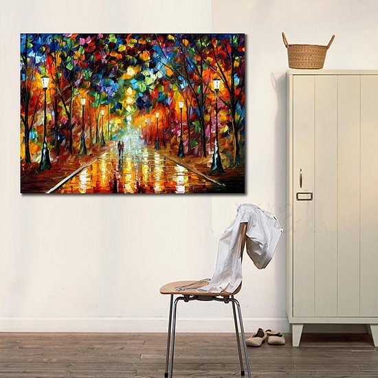Le Allernieuwste.nl® Canvas Modern Abstract Landscape at Night - Abstract Modern Graffiti - couleur - 50 x 70 cm
