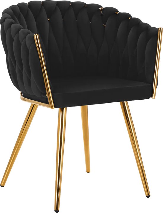 Stoel LUX Donker zwart Fluweel - salonstoel - decor - visagie stoel - kapper stoel - fluweel - gouden stoel