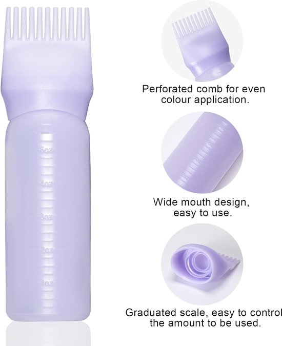6 stuks applicatorflesjes haar, 120 ml haaroliefles, haarolie applicatorfles, wortelkam, applicatorfles, haarkleurflessen, haarkleurkwast, fles (wit, paars, roze) van TecUnite — afbeelding 3