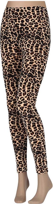 Leopard legging dames - Velvet - Multi Beige - Maat S/M - Leggings - Legging dames volwassenen - Panter legging - Legging dames katoen