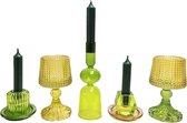 Cactula set van 5 glazen kandelaren in de kleuren groen en geel met bijpassende kaarsen 17 cm set van 5 Sibo