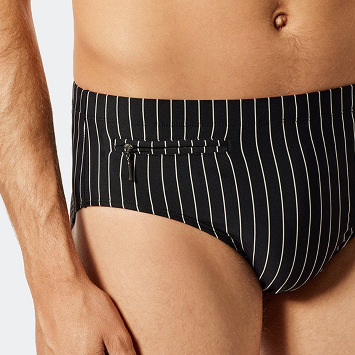 SCHIESSER Nautical Casual heren badkleding - zwemslip met ritszak breiwerk gerecycled strepen zwart — afbeelding 16