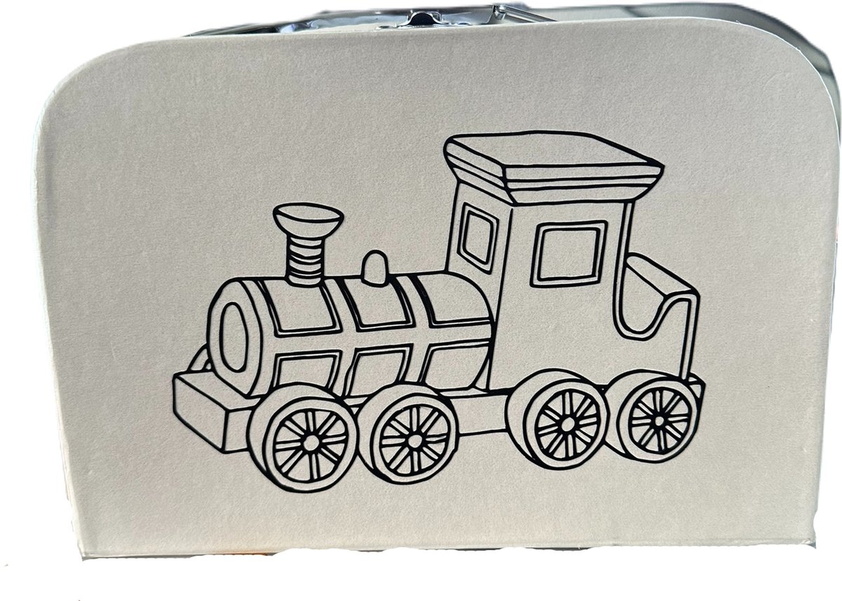 Goedkoopste Kinderkoffer - Met opdruk - trein Kinder Koffertje beige 20 cm karton. Klassiek model kinderkoffertje. Kraamcadeau, logeerkoffer, kinderkoffertje, geboortecadeau