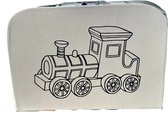 Kinderkoffer - Met opdruk - trein Kinder Koffertje beige 20 cm karton. Klassiek model kinderkoffertje. Kraamcadeau, logeerkoffer, kinderkoffertje, geboortecadeau