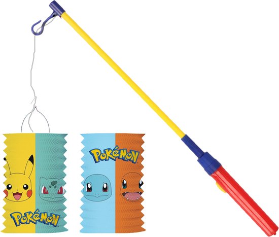 Pokemon trek lampion - multi kleuren - H28 cm - papier - met lampionstokje - 40 cm