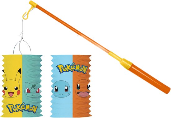 Pokemon lampion - multi kleuren - H28 cm - papier - met lampionstokje - 40 cm