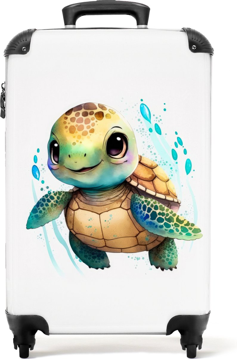 NoBoringSuitcases.com® - Kinderkoffer schildpad - Kindertrolley - Handbagage koffer kind lichtgewicht - Reiskoffer trolley kinderen - Kinder reistrolley - Rolkoffer met wieltjes - Past binnen 55x40x20 en 55x35x25