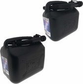 2x stuks jerrycans zwart voor brandstof - 5 en 10 liter - inclusief schenktuit - benzine / diesel