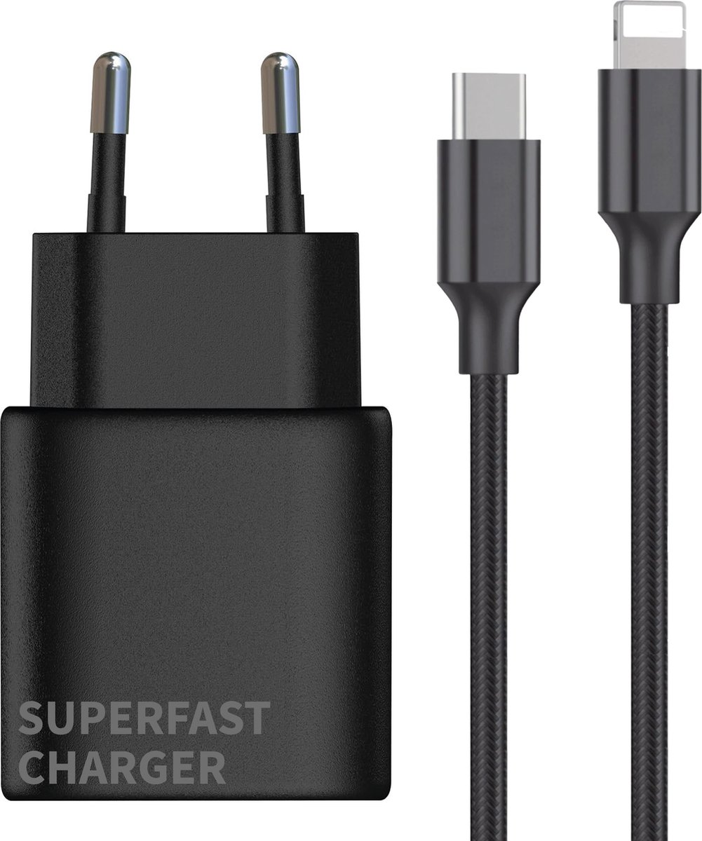 USB C Adapter Snellader Oplaadkabel geschikt voor iPhone / iPad / AirPods 20W Lightning Kabel Stekkerblok