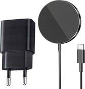 USB C Adapter - Snellader Magnetisch Geschikt voor MagSafe, iPhone en Samsung - 20W Vermogen - Draadloze Oplader - Draadloos 15W Vermogen - Zwart