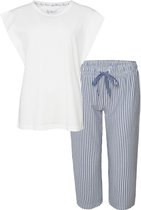 By Louise Dames Capri Korte Pyjama Set Wit/Blauw Gestreept - Maat XXL
