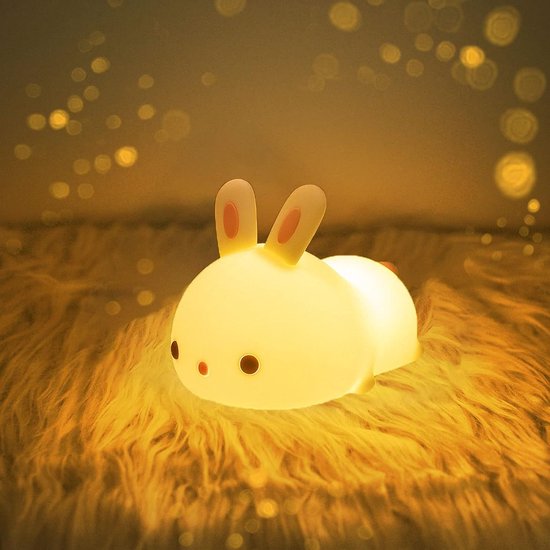 Goeco nachtlampje - 13cm - Klein - 5W - USB oplaadbaar - Schattig konijnvormig - Kleurrijk licht - voor meisjes, kinderen, peuters, baby's en kinderen