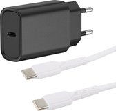 USB C Adapter - Snellader Geschikt voor Samsung Telefoon en Tablet - USB C naar USB C - PVC Materiaal - 1 Meter - Oplaadkabel Wit - GaN Oplader - 30W Vermogen - Incl. USB C Kabel - Stekkerblok - Zwart