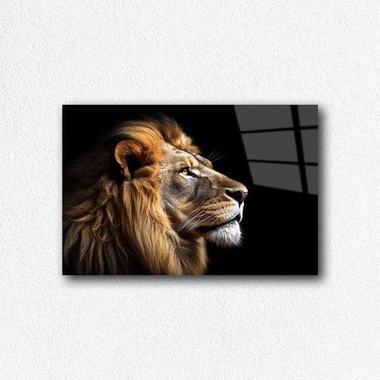 Indoorart - Glasschilderij leeuw 60x40 CM - Afbeelding op plexiglas - Inclusief montagemateriaal