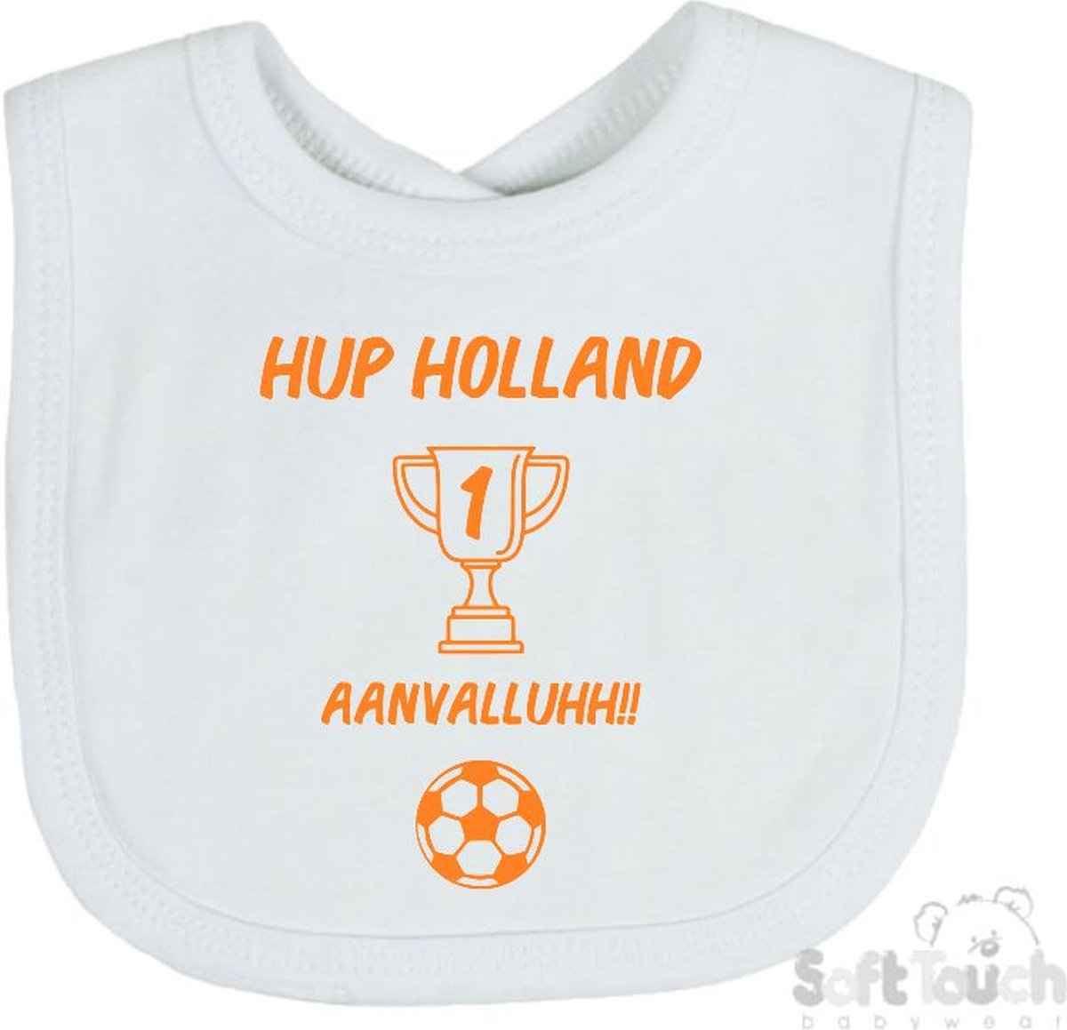 Goedkoopste Soft Touch Slabber Slabbetje Slab Hup Holland AANVALLUHH!! EK Voetbal Europees Kampioen Kampioenschap Oranje Unisex Katoen Wit/oranje Maat 33x22 Cm